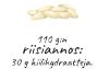 110g:n riisiannos: 30 g hiilihydraatteja.